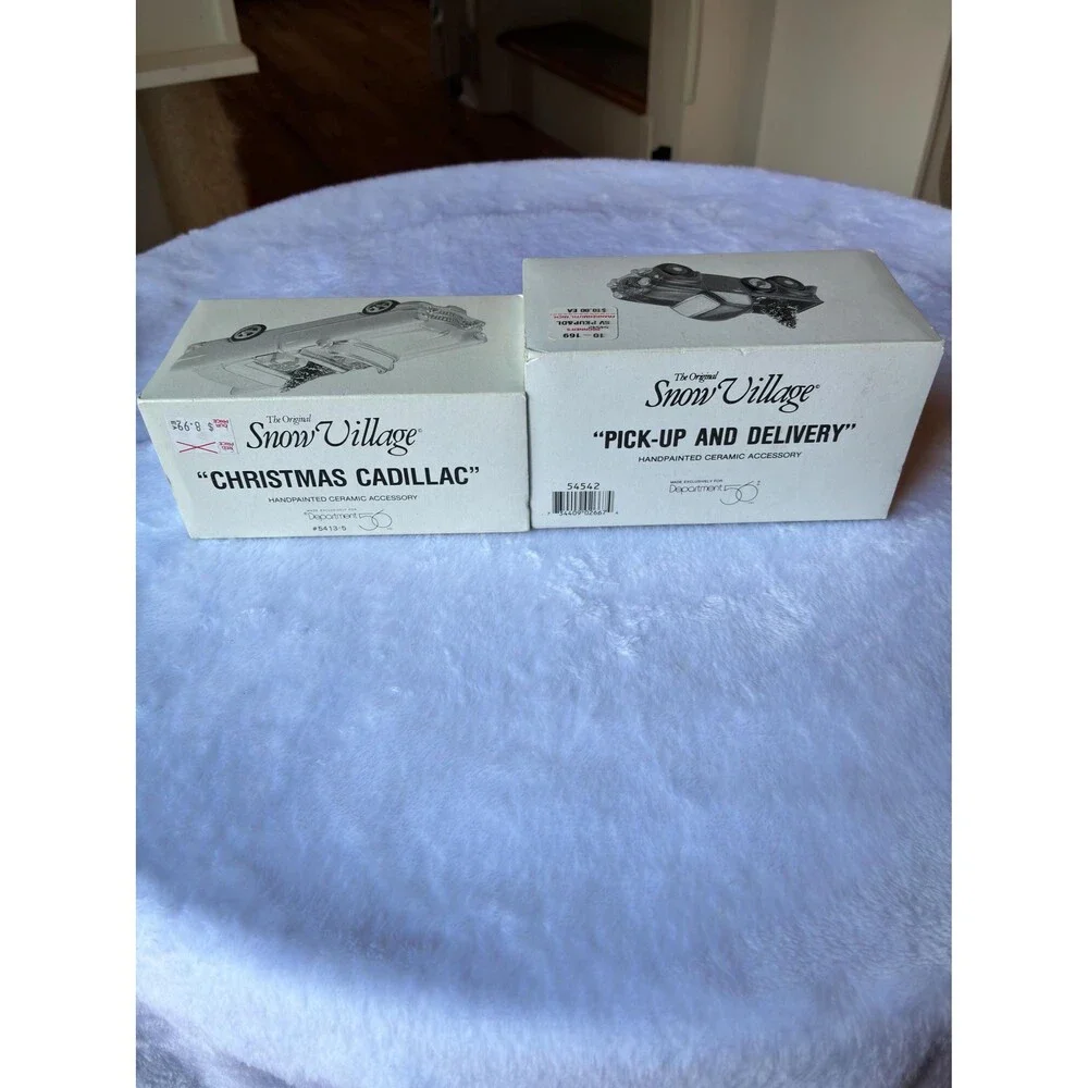 Vintage Department 56 Snow Village | Hand Painted Ceramic Pick-Up & Cadillac